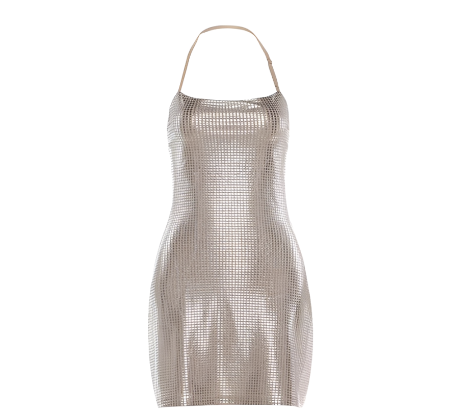 Metallic mesh dress on a white background
