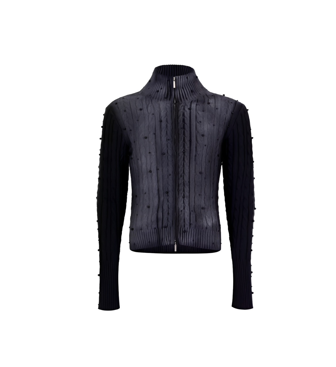 Black ribbed knit sweater on a white background