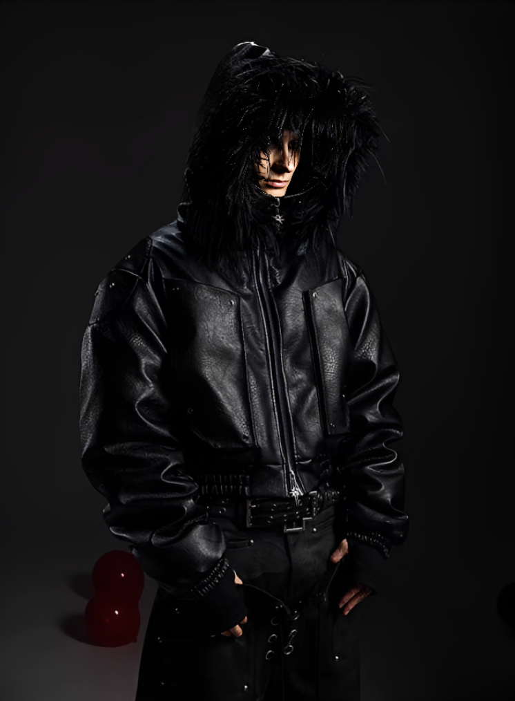 Iron-on Furry Leather Bomber