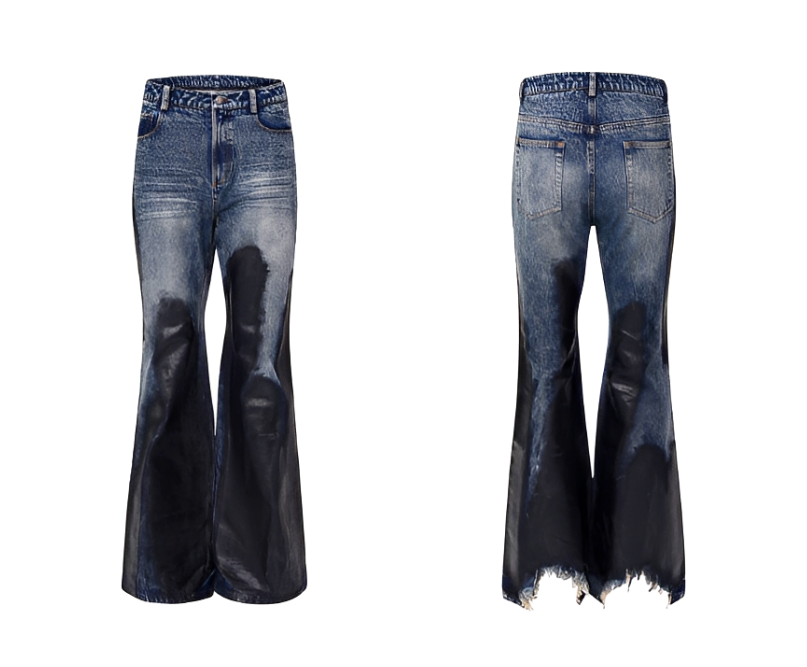 Waxed Denim Destructed Flare Pants