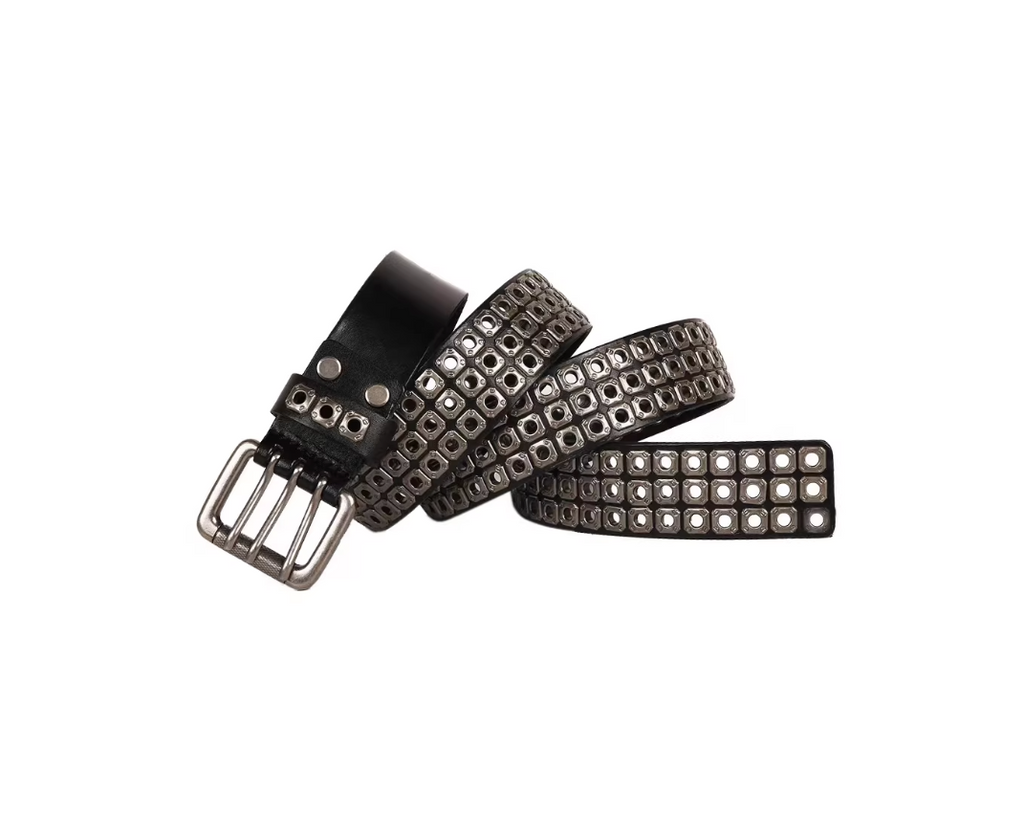 Black studded belt on a white background