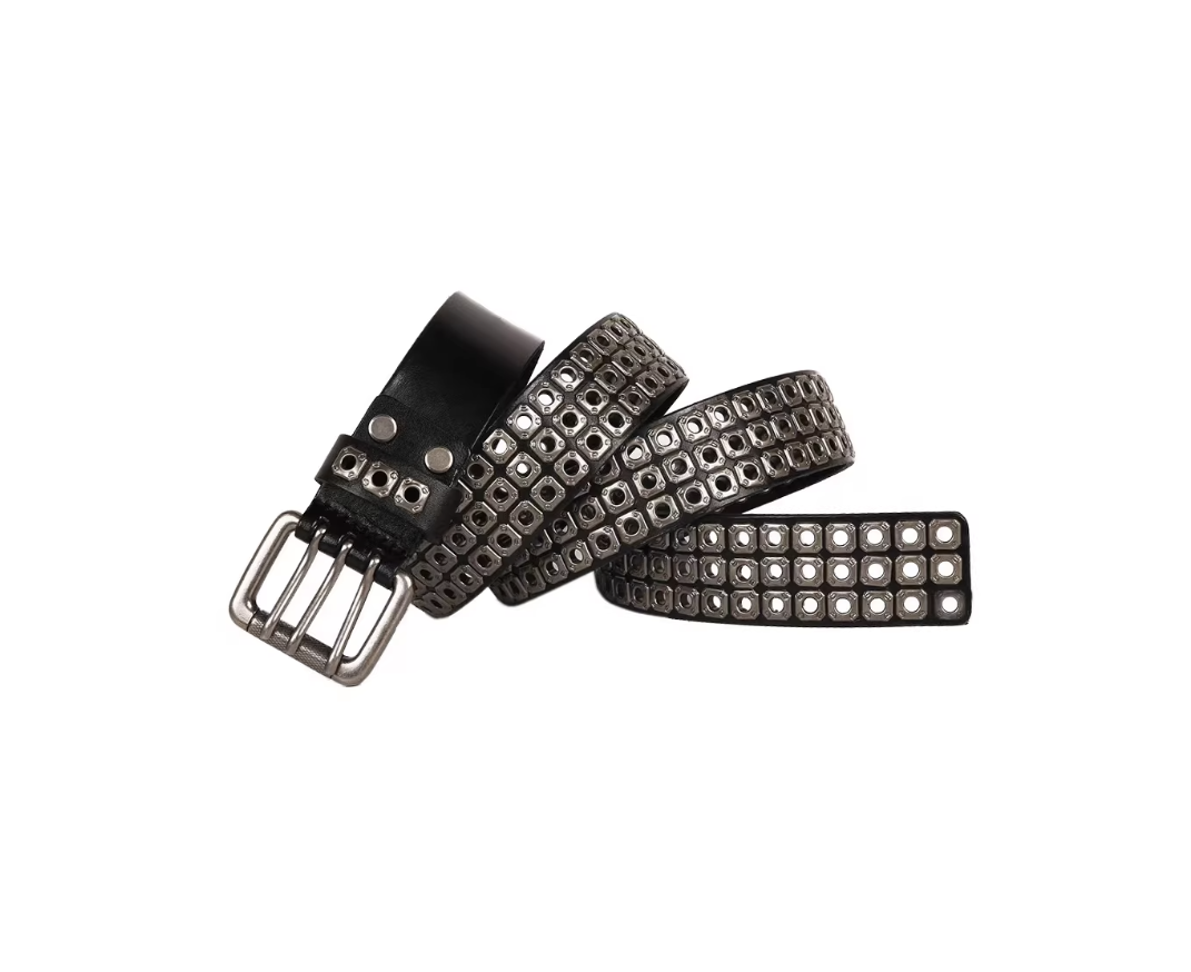Black studded belt on a white background
