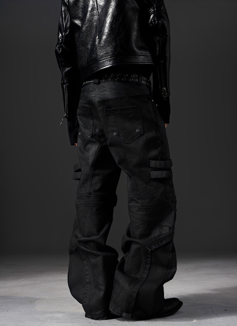 Waxed Ripped Biker Baggy Pants