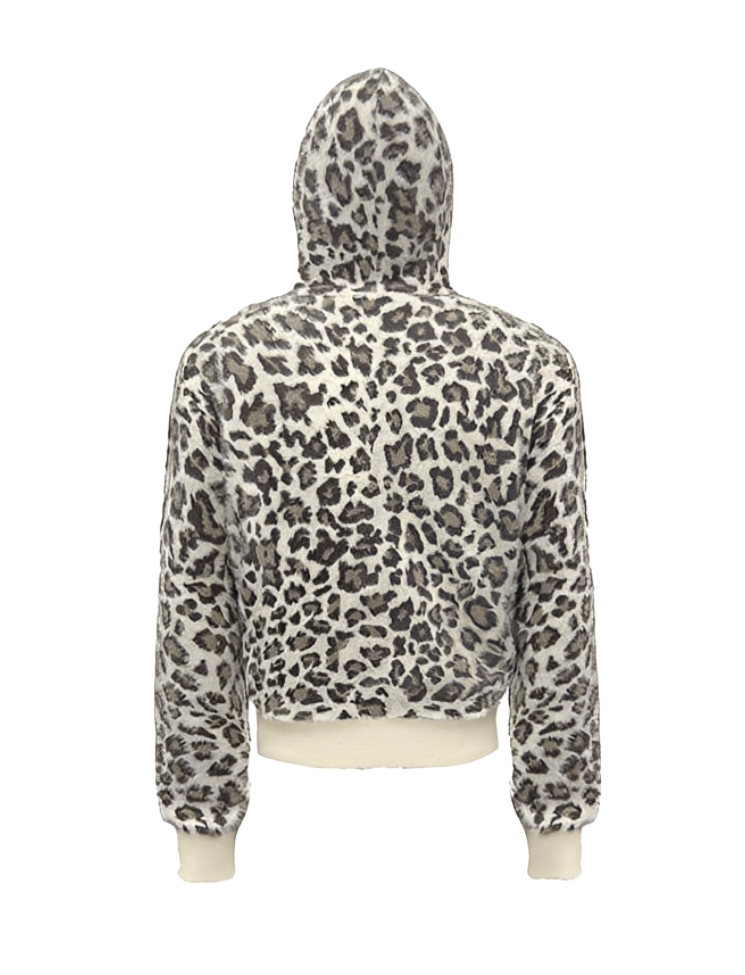 Leopard Print Furry Zip-on Hoodie