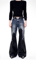 Waxed Denim Destructed Flare Pants