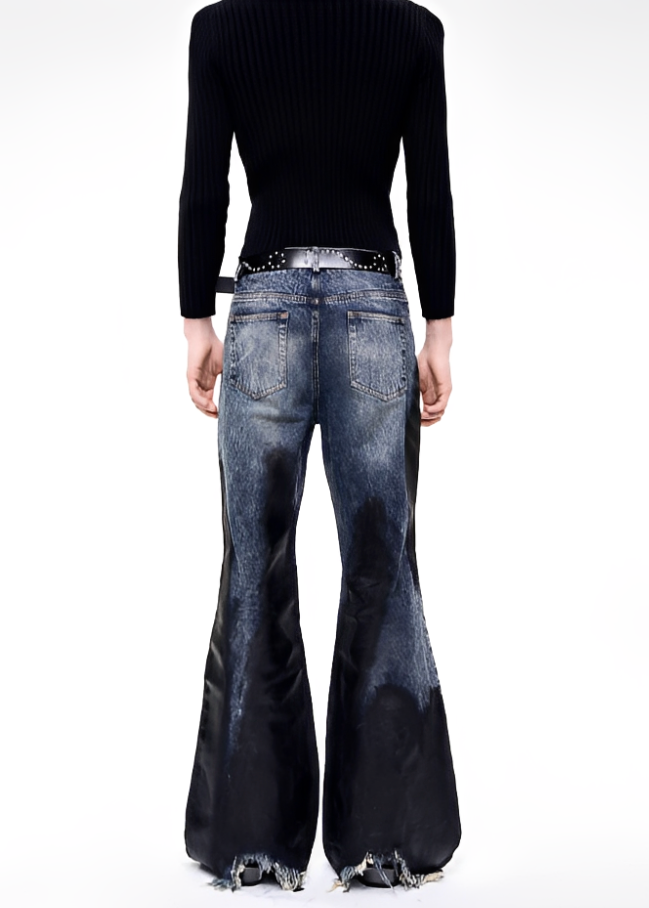 Waxed Denim Destructed Flare Pants